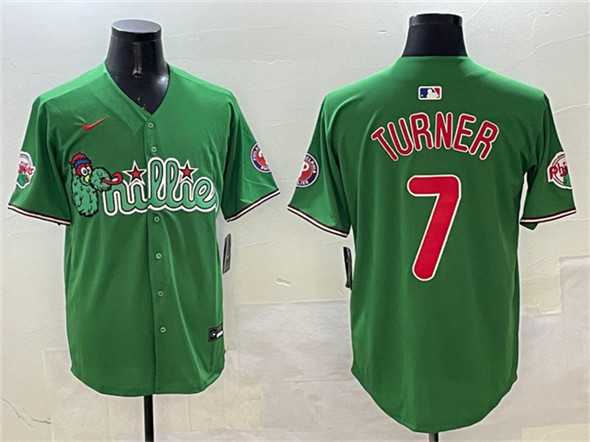 Mens Philadelphia Phillies #7 Trea Turner Green Phanatic Limited Stitched Jersey